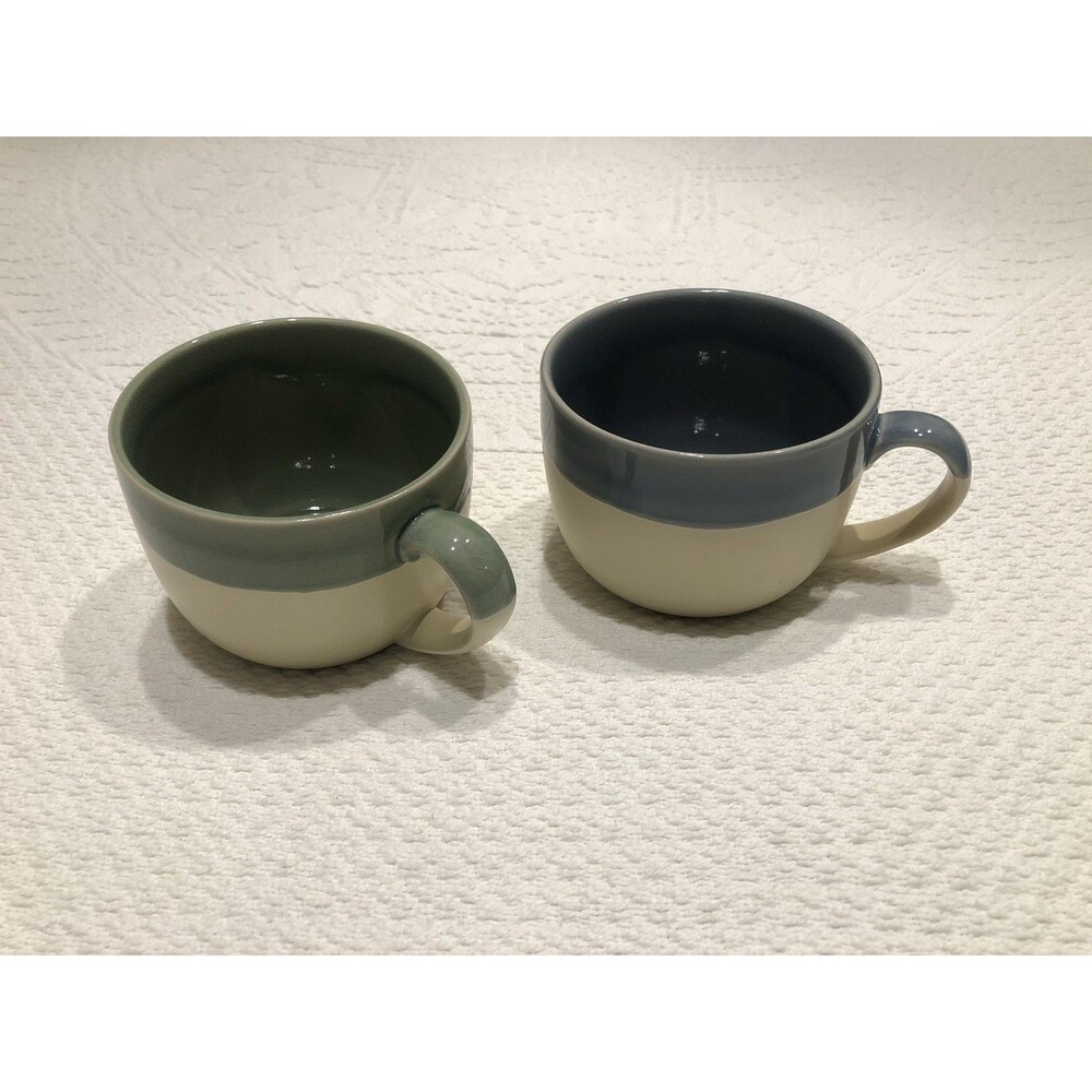 Pair Of Pier 1 Imports Stoneware Crackle Mugs Coffee Tea Soup